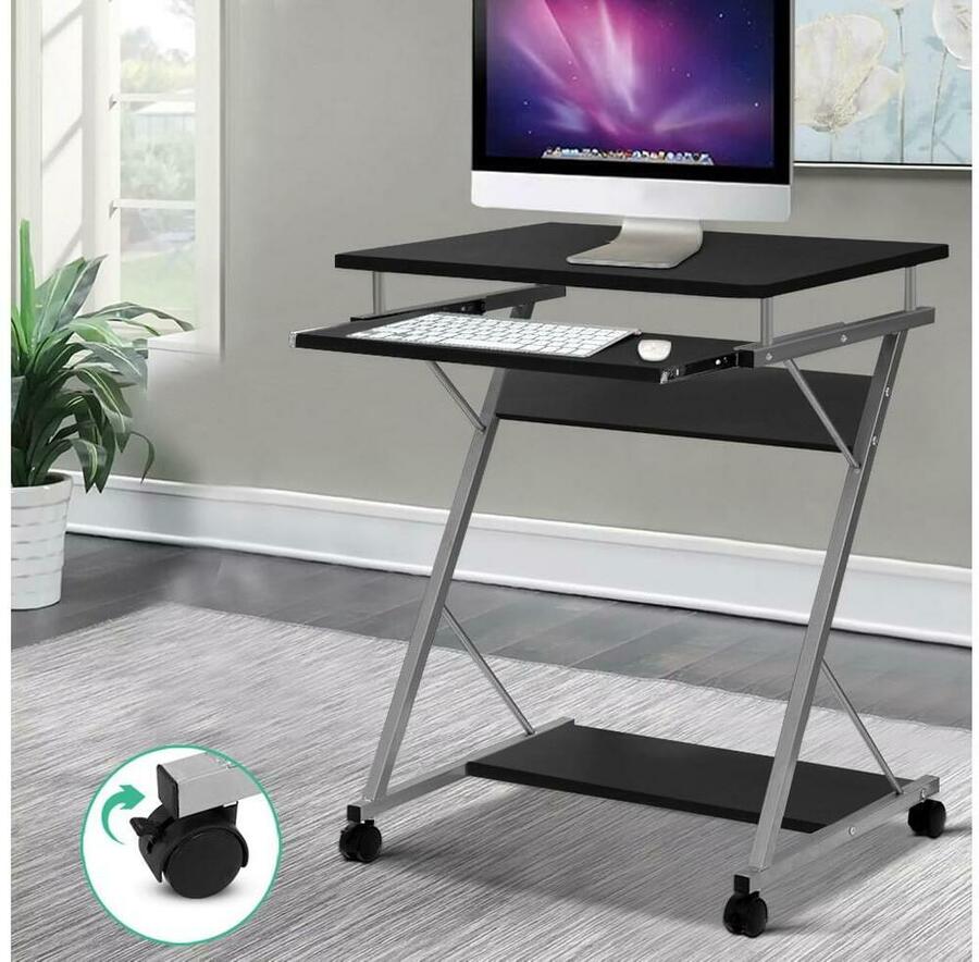 Artiss Computer Desk Office Desk Mobile with Wheels Black 19.10 Free