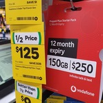Half Price Long Expiry Prepaid SIM Cards - Vodafone 12 Month 150GB $125, Lebara 6 Months 80GB $50 @ Woolworths
