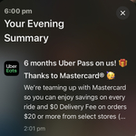 6 Months Free Uber Pass with Eligible Mastercard @ Uber Eats
