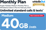 Kogan Mobile Medium 40GB $25 Per Month Prepaid Plan: First Month $0 with eSIM, $2 with SIM Card Delivered (New Customer) @ Kogan