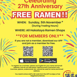 [QLD] Free RAMEN at Hakataya Ramen Locations, Celebrating 27th Anniversary on 5th November