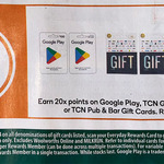 20x Everyday Rewards Points on Google Play, TCN Gift, TCN Pamper, TCN Pub & Bar Gift Cards @ Woolworths