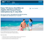 Redeem Min. 3,000 ANZ Reward Points for 10% Bonus Asia Miles / 1,500 Bonus Asia Miles with 2 Auto-Redemptions @ ANZ Rewards