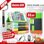 New iPhone 4 4G 4S Colorful Leather Wallet Flip $5.89 Case Cover Screen Protector Pen