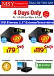  WD Elements 2TB External Hard Drive USB 2.0 - $79 + 3TB  $119 @ MSY 4 DAYS ONLY