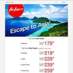 AirAsia - Oneway Flights from GC to KL from $179, Japan $229, HK $259, etc