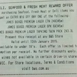 $10 off James Boags ($10 6pack, Carton or Tap King) with Seafood, Fresh Meat, Deli Purchase @ WW