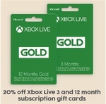 20% off Xbox Live 3 Months and 12 Months @ Target
