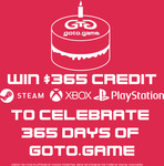 Win $365 Worth of Credit on PSN, Xbox or Steam from Goto.game