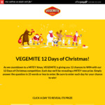 Win 1 of 12 Vegemite Prizes (Including a Year's Worth of Vegemite or Merchandise Packs) in Vegemite's 12 Days of Christmas