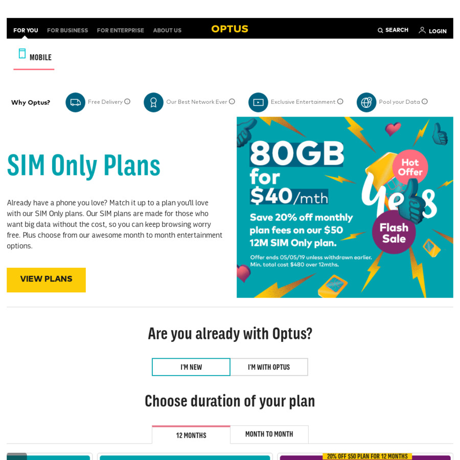 Optus BYO SIM Plan $40/mth (12 Mths) Unlmt Int'l Calls 35 Countries