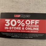 30% off Store-Wide in-Store & Online (28/5) @ Repco