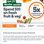 Earn 5x Points on Total Shop with $10 Spend on Fresh Fruit & Veg @ Woolworths Rewards