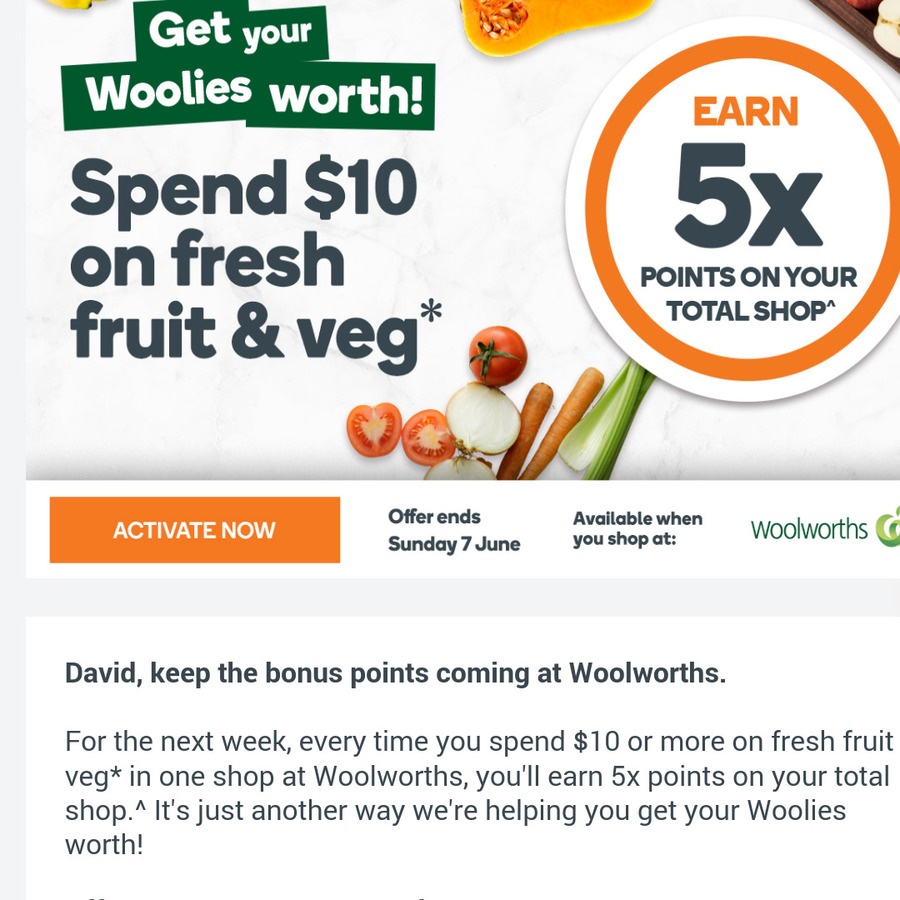 Earn 5x Points on Total Shop with 10 Spend on Fresh Fruit & Veg