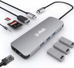 U-Hub USB C Hub 6 in 1 $27.74 (Was $36.99), 9 in 1 $42.74 (Was $56.99) Delivered @ U-ROK Amazon AU