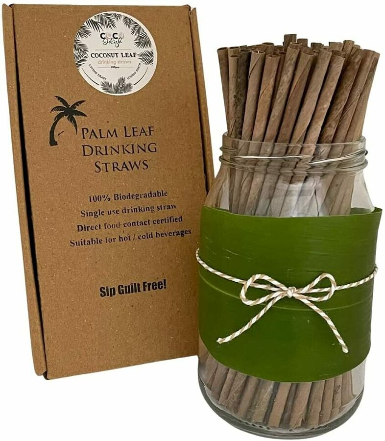 Organic Coconut Leaf Straws Disposable 100pk 21cm 1348 Delivery