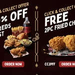 50% off Big Reds Feast or 2 Free Pieces of Fried Chicken with $10 Spend (C&C Only) @ Red Rooster (App Required)