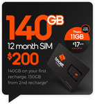 BOOST Mobile 12-Month 140GB SIM $170 (Stack with $9 Cashback @ Cashrewards)