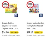 Streets Golden Gaytime Ice Cream Original Value 16-Pack $14, Streets Ice Confection Family Value 20 Pack $17.25 @ Coles