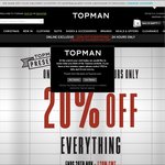 Topman 20% Everything 24 Hours Only FREE Shipping £50+ (EXTENDED)