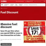 Spend $100 in Coles Get 17c off Per Litre on Fuel