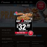 Traditional Pizza $6.95, Any 3 Pizzas $27.95 Delivered @ Domino's Pizza [VIC]