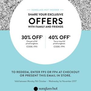 sunglass hut 30 off