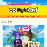 Win A Major Prize Worth over $4,700 or Instant Win Various Food & Drink Prizes [Download Night Owl App to Scratch and Win] [QLD]