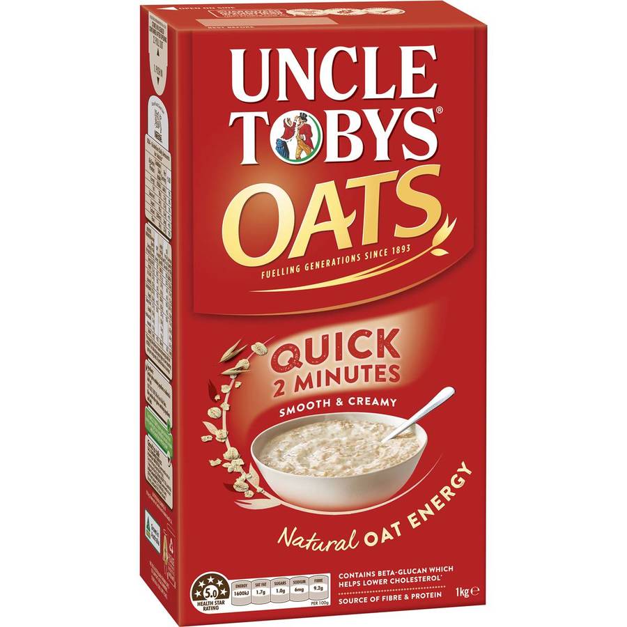 Uncle Tobys Quick Oats 1kg $3 Normally $5 ($0.30 / 100g) @ Woolworths ...