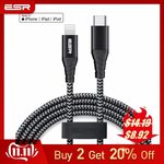 ESR USB C to Lightning Mfi Certified Braided PD Fast Charging Cable (Grey/Black) 1M AU$13.14 /2M AU$14.26 Delivered @ AliExpress
