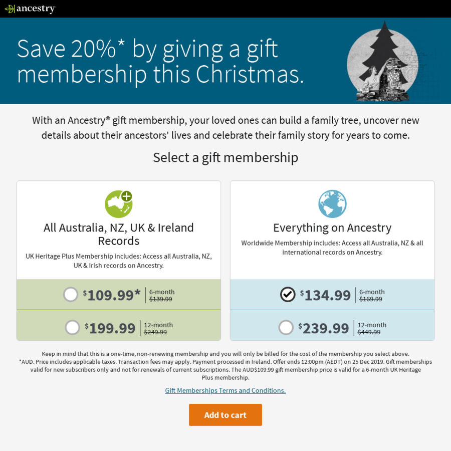 Ancestry 12 Month Subscription 199.99 for Aus Records or 239.99 for