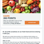 200 Points after Spending $8 or More on Fresh Fruit & Veg @ Woolworths Rewards