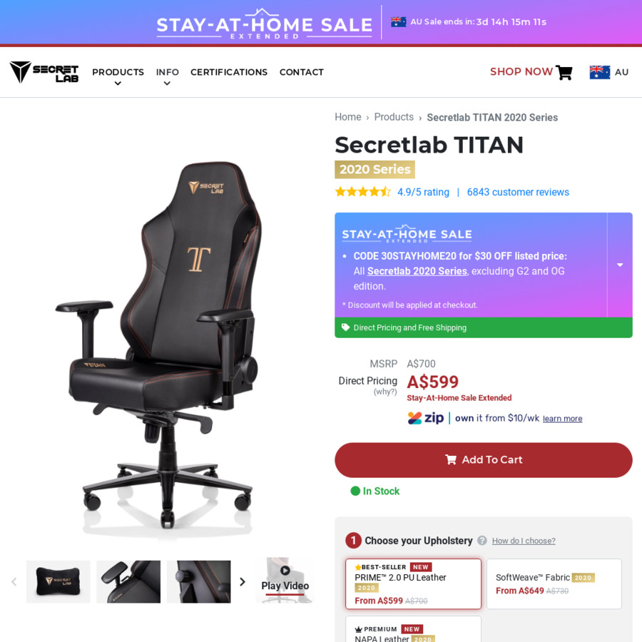Secretlab TITAN (2020 Series) $569 Delivered @ Secretlab Chairs - OzBargain