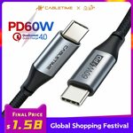 CABLETIME 3A 60W USB-C to USB Type-C 0.5m Cable US$1.05 (~A$1.49) Delivered @ Cabletime AliExpress