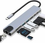 8-in-1 USB C Hub PD 87W, 4K@60Hz HDMI, Ethernet, USB Port, USB C Port, SD/TF Card Reader $32.64 Delivered @ HARIBOL Amazon AU
