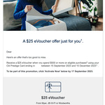 Receive a $25 E-Voucher with $500 or More Spend 15/9-15/12 on Eligible Purchases (Activation Required) @ Citibank Credit Card
