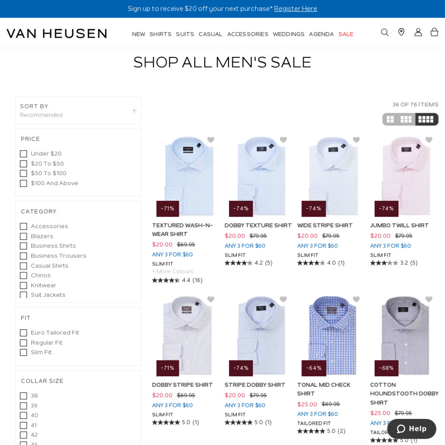 Van Heusen Shirts 3 for 60 + Shipping (0 with 100 Order) Van