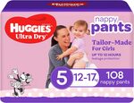 Huggies Ultra Dry Nappy Pants Girls Size 5 (12-17kg) 108 Count (2 x 54 Pack) $62 ($55.80 S&S) Delivered @ Amazon AU
