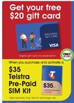 Buy & Activate $35 Telstra Pre-Paid SIM Kit and Redeem SMS Code for $20 Digital Activ VISA Gift Card @ Coles