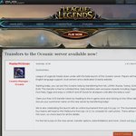 League of Legends Free Transfer to Oceanic Server