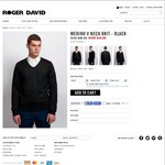Roger David - Black Merino V Neck Knit Now $19.99 Instore and Online + Shipping