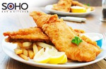Fish & Chips @Soho Bar & Kitchen (WA) your Choice of Glass of Wine/Bubbly/Beer - $19 for 2ppl via Scoopon