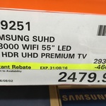 Samsung UA55KS8000W 55" (139.7 cm) Super Ultra HD (SUHD) Smart LED TV - $2,479.99 @ Costco (Membership Required)