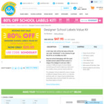 School Value Label Kit 80% off (was $117.55 now $20) @ Bright Star Kids