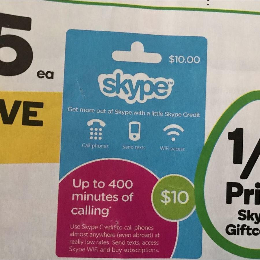 ½ Price Skype Gift Cards Woolworths OzBargain
