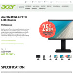 Acer B246WL 24" FHD LED Monitor - $261.75 (Was $349) + Free Shipping @ Acer Store Australia
