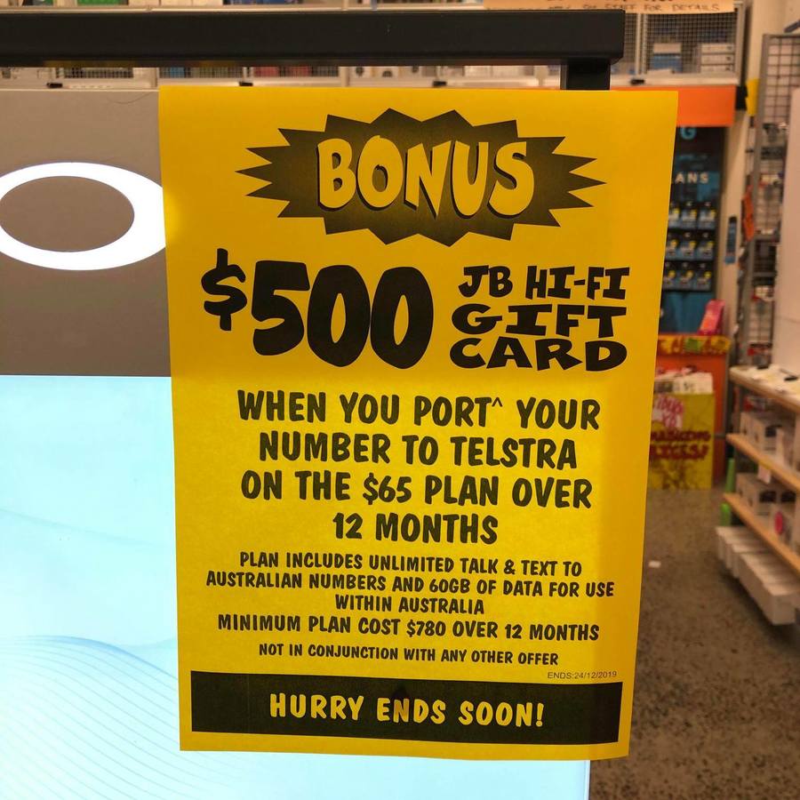 Bonus 500 Jb Hi Fi Gift Card With Port In To Telstra S 12 Month