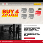 Buy 4 Burgers and Get 1 Free + $10 Flame Rewards Voucher if You Try 4 Different Burgers @ Oporto