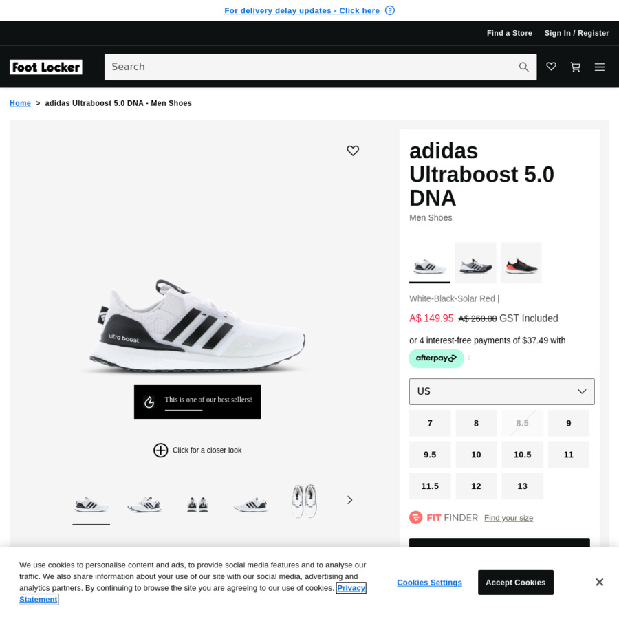 adidas Ultraboost 5.0 DNA White Black 149 Delivery Foot Locker OzBargain