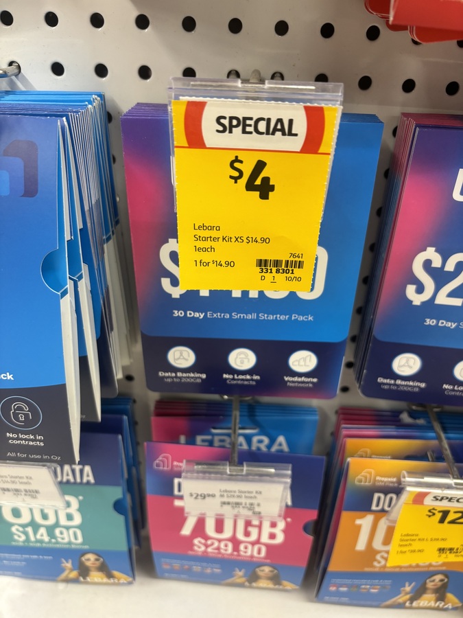 Lebara xs sim 30 day starter pack 4 coles ozbargain